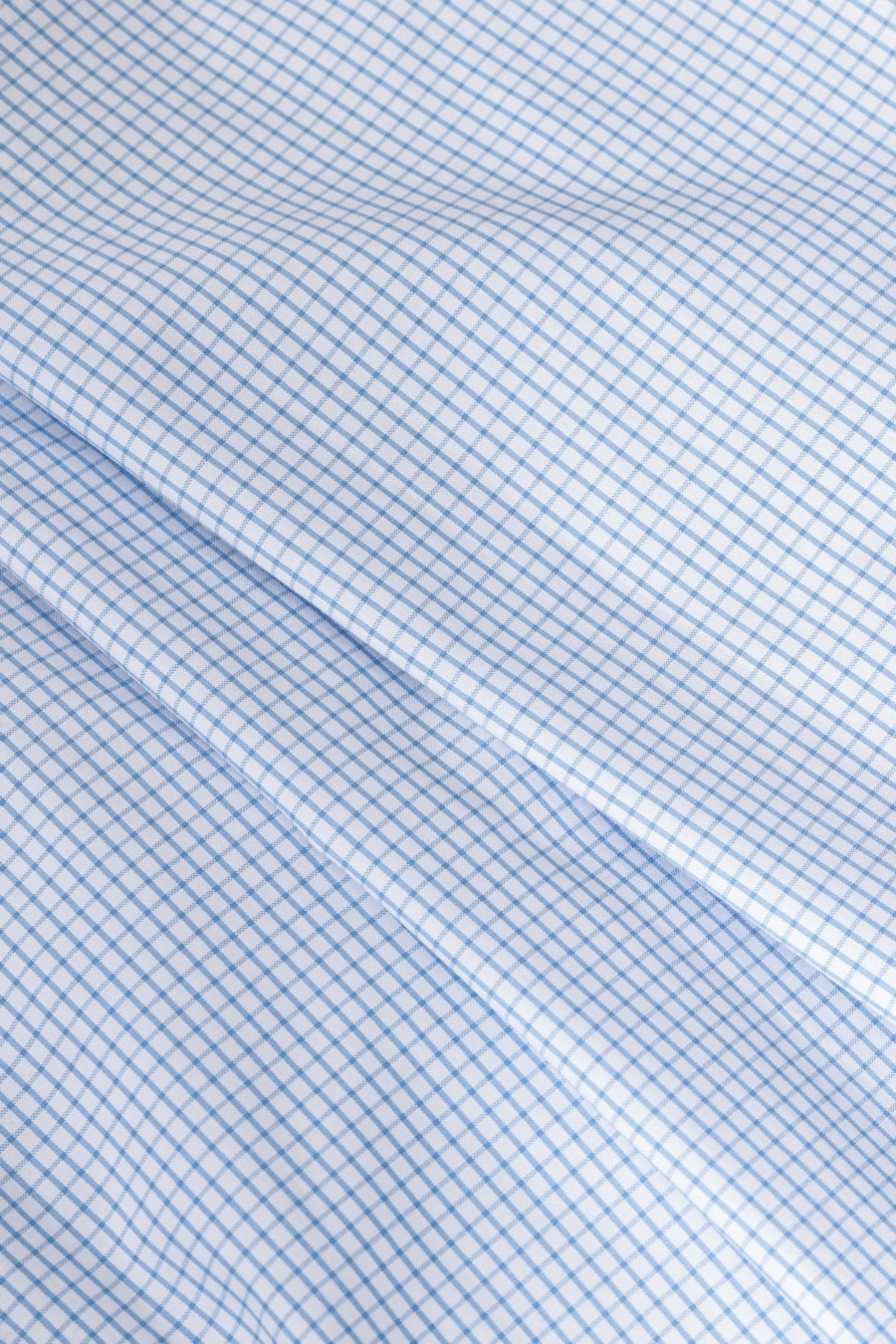 Camisa Manga Longa Slim Algodão Quadriculado Branco C/Azul Claro — foto 5 de 6