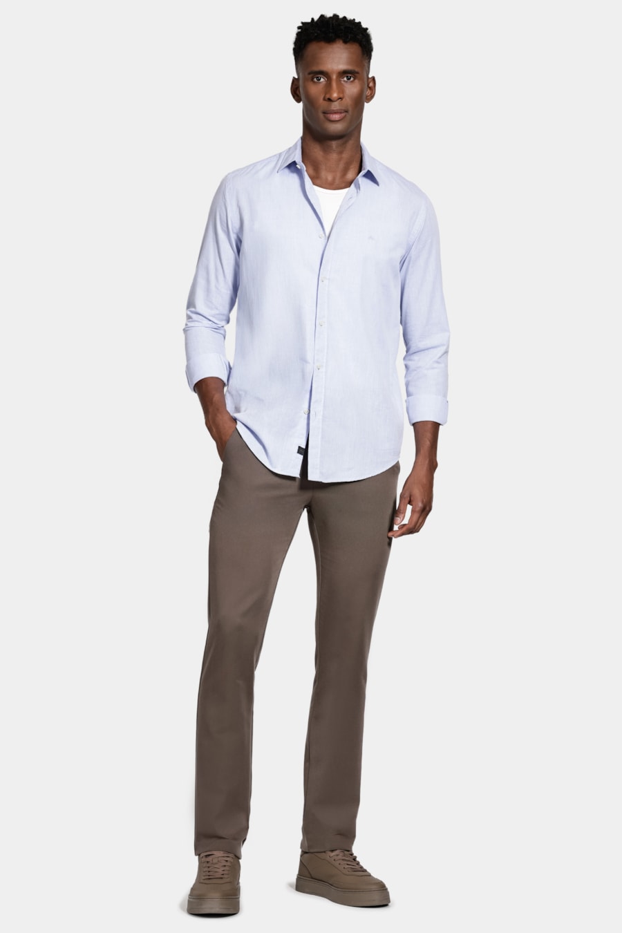Camisa Manga Longa Slim Algodão Willis Azul Celeste — foto 2 de 6