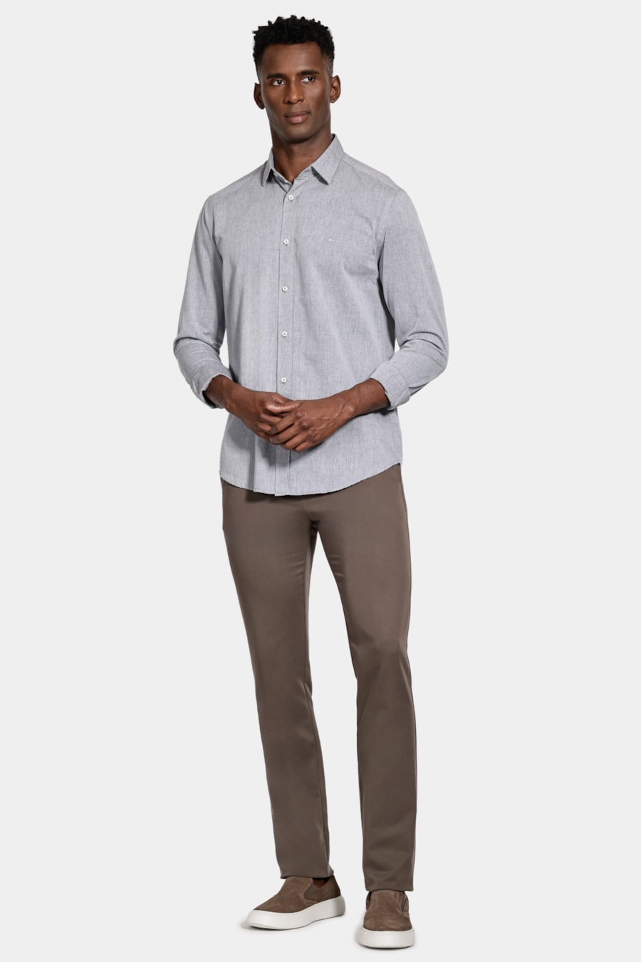Camisa Manga Longa Slim Algodão Willis Chumbo — foto 2 de 5