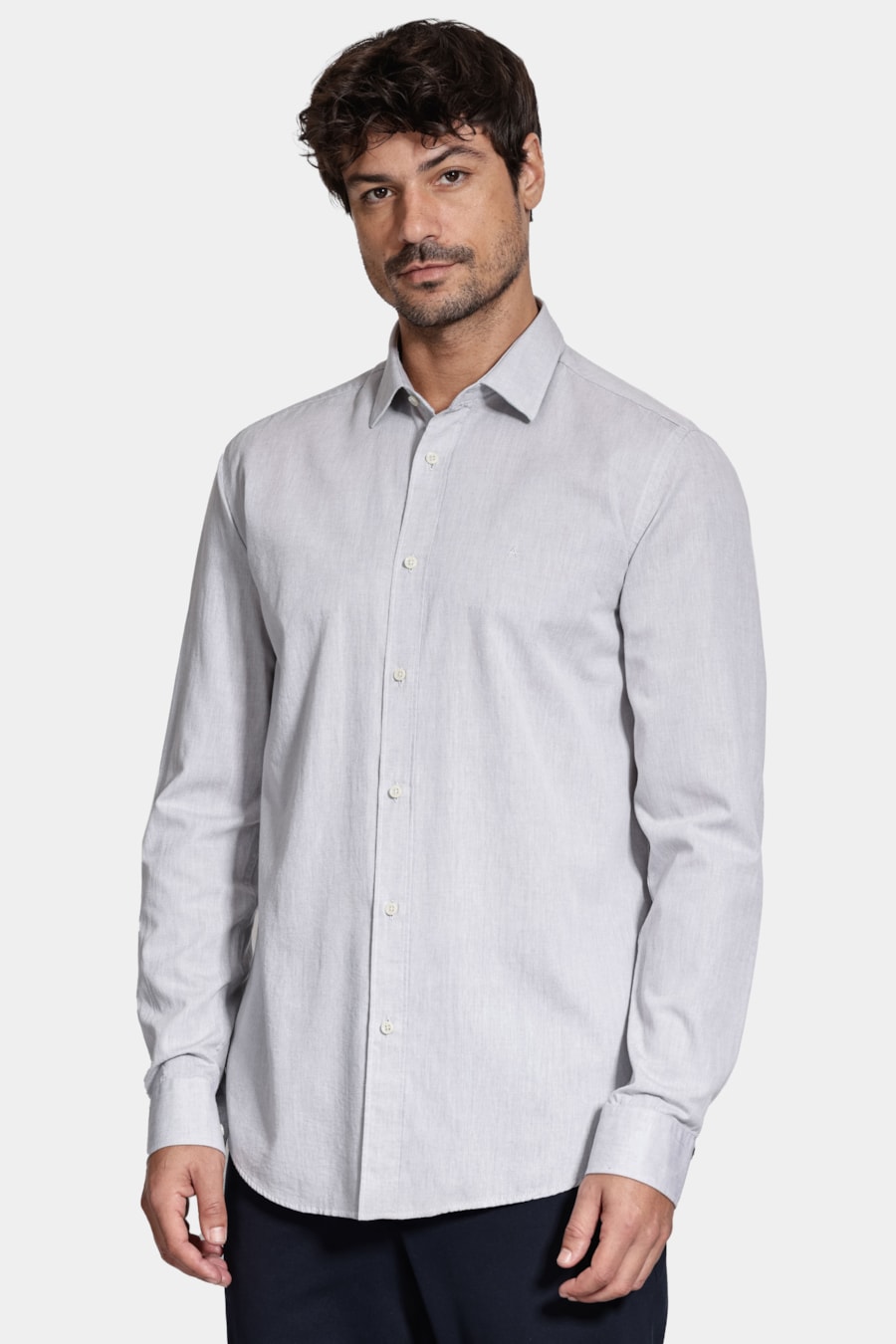 Camisa Manga Longa Slim Algodão Willis Cinza — foto 1 de 6