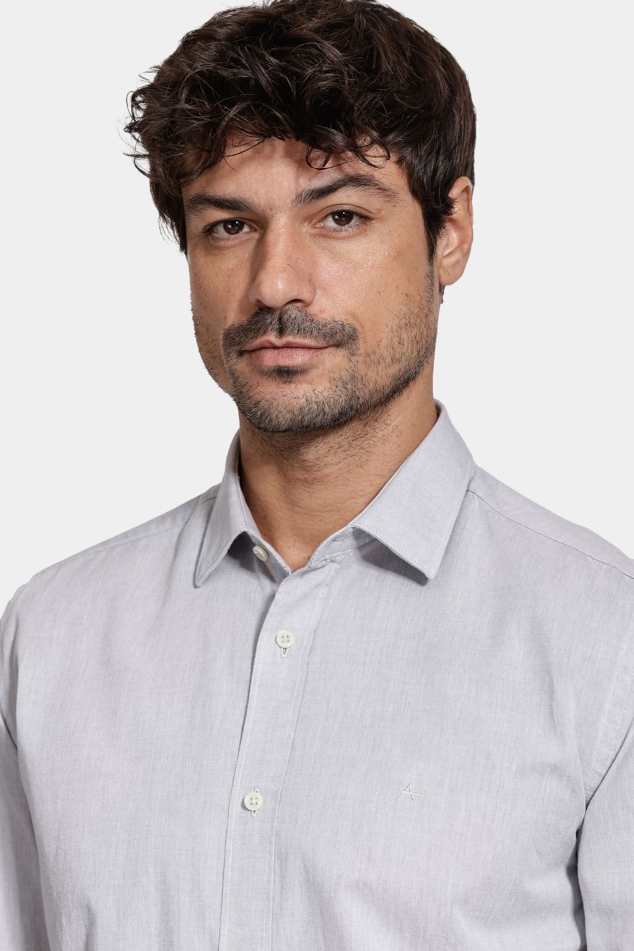 Camisa Manga Longa Slim Algodão Willis Cinza — foto 3 de 6