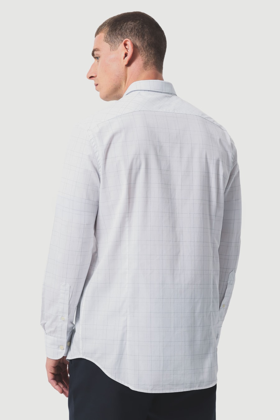 Camisa Manga Longa Slim Algodão Xadrez Branco C/Marinho — foto 4 de 6