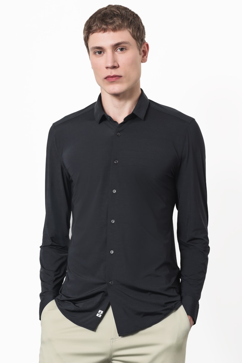 Camisa Manga Longa Slim Anatômica Lisa Preto