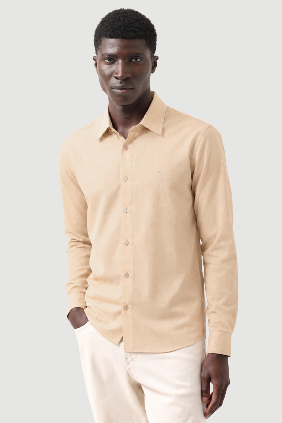 Camisa Manga Longa Slim Augustine Melange Caqui — foto 1 de 5
