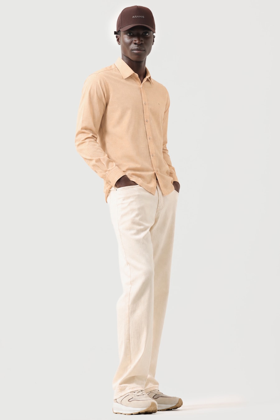 Camisa Manga Longa Slim Augustine Melange Caqui — foto 2 de 5