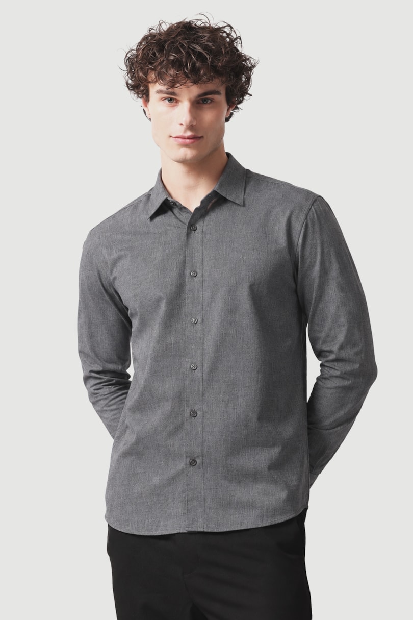 Camisa Manga Longa Slim Augustine Melange Chumbo