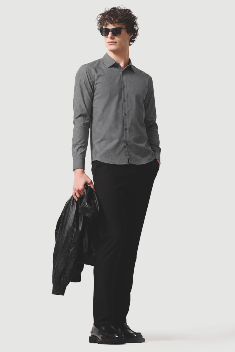 Camisa Manga Longa Slim Augustine Melange Chumbo