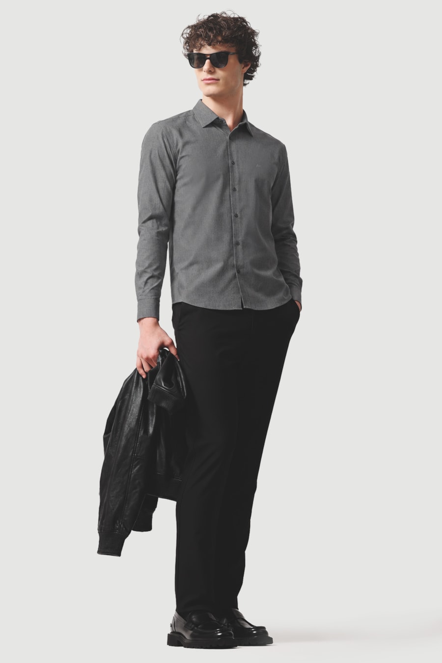 Camisa Manga Longa Slim Augustine Melange Chumbo — foto 2 de 5