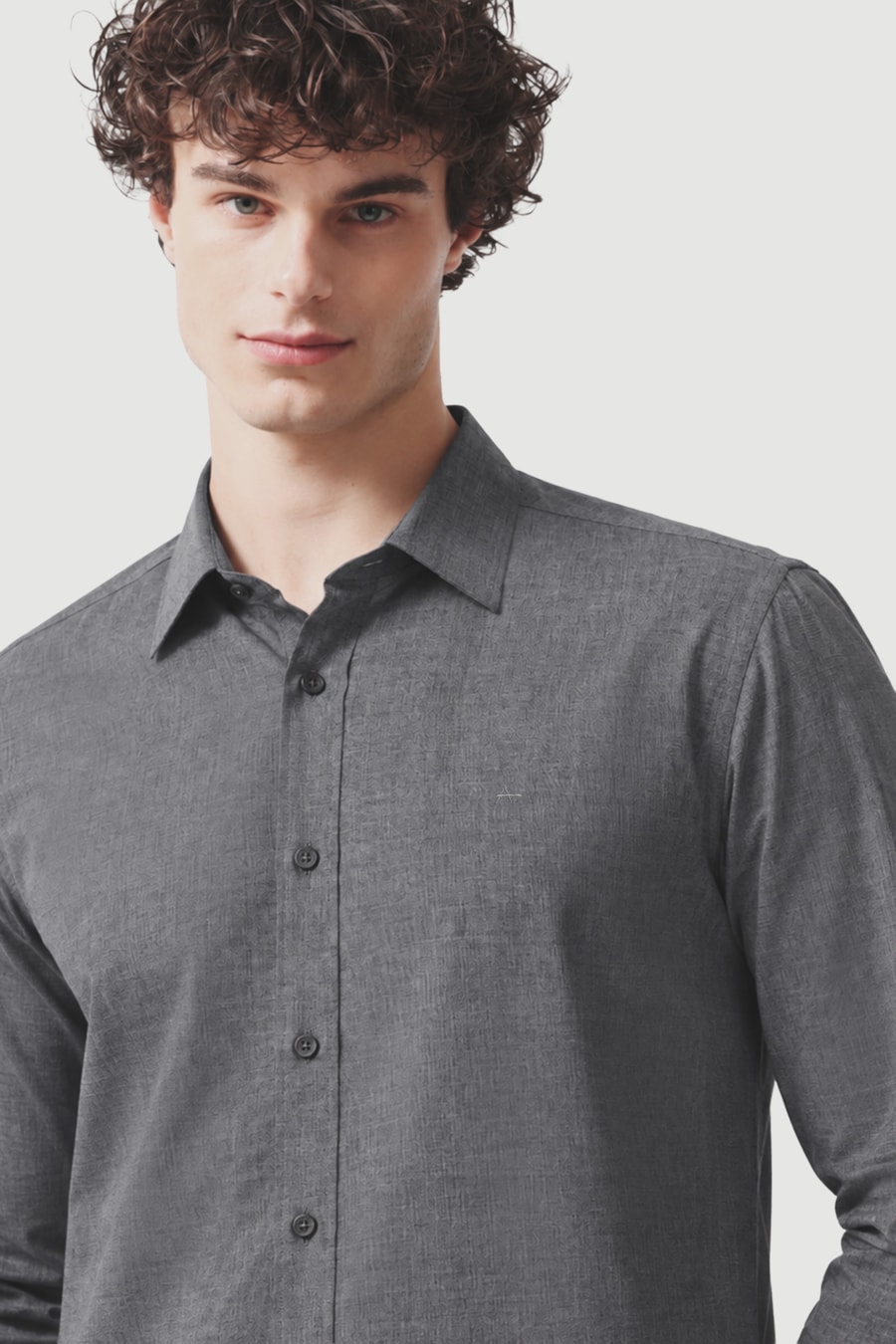 Camisa Manga Longa Slim Augustine Melange Chumbo — foto 3 de 5