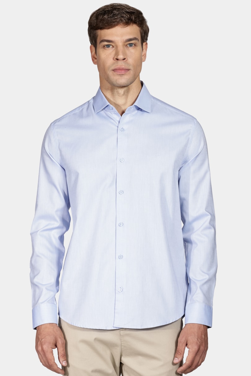Camisa Manga Longa Slim Azul Claro