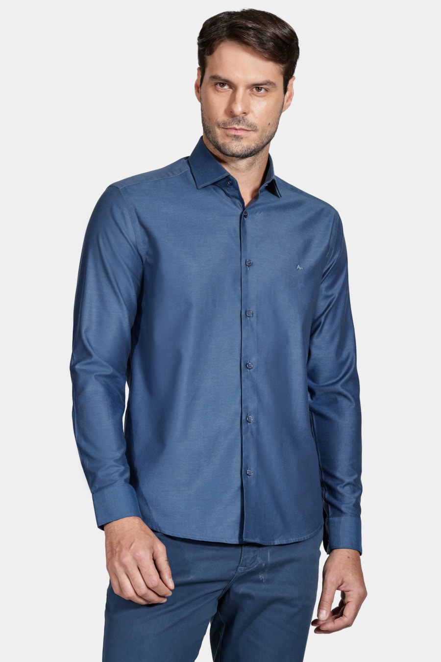 Camisa Manga Longa Slim Azul Escuro — foto 1 de 5