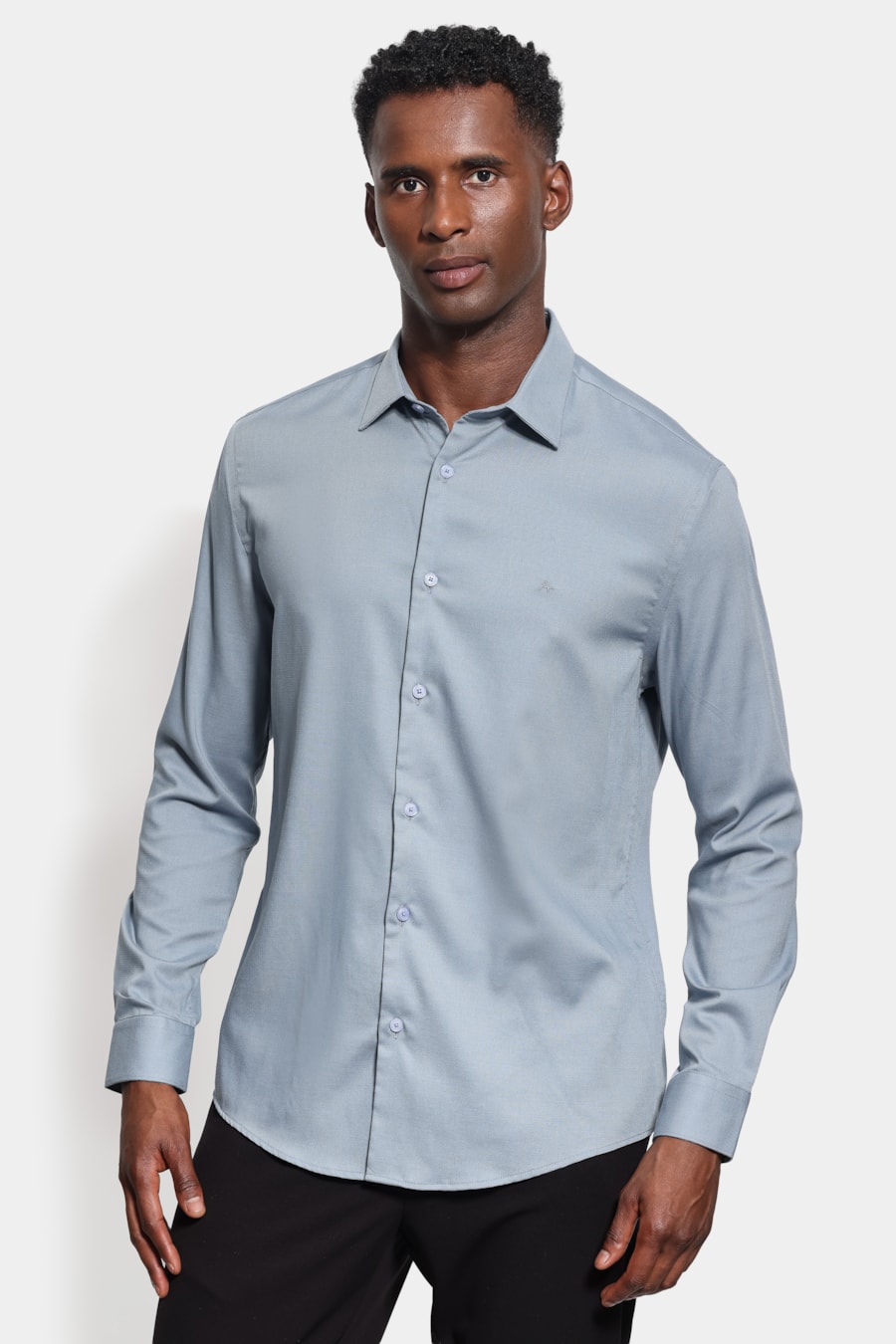 Camisa Manga Longa Slim Bambu Span Azul Jeans — foto 1 de 6