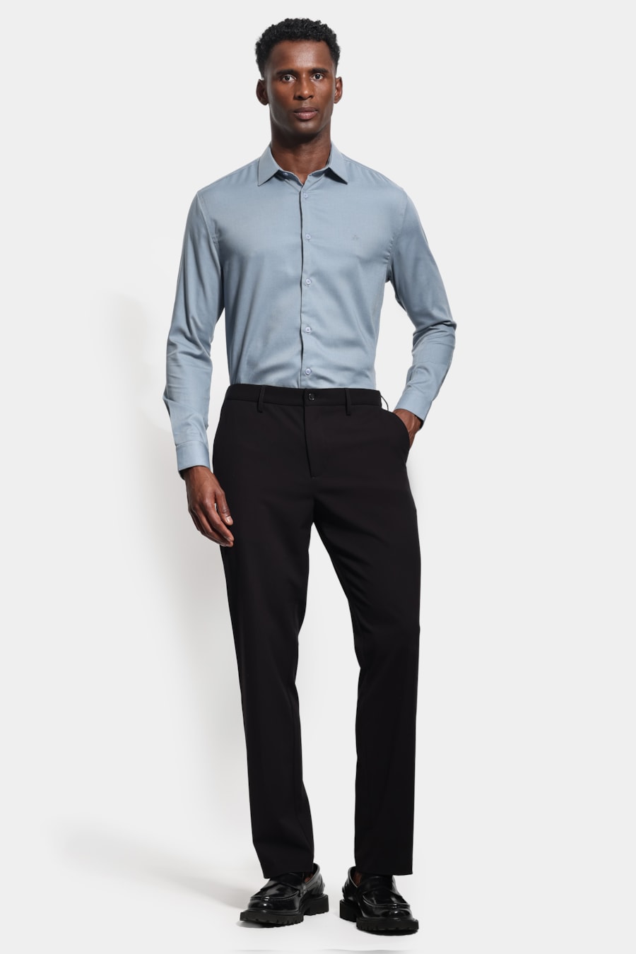 Camisa Manga Longa Slim Bambu Span Azul Jeans — foto 2 de 6