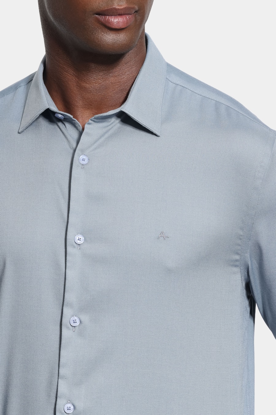 Camisa Manga Longa Slim Bambu Span Azul Jeans — foto 3 de 6