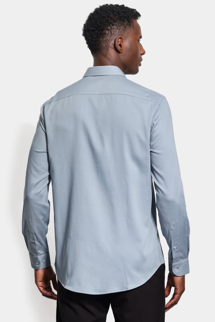 Camisa Manga Longa Slim Bambu Span Azul Jeans — foto 4 de 6