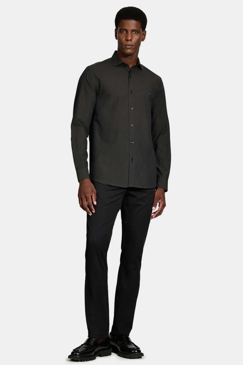 Camisa Manga Longa Slim Black Marrom
