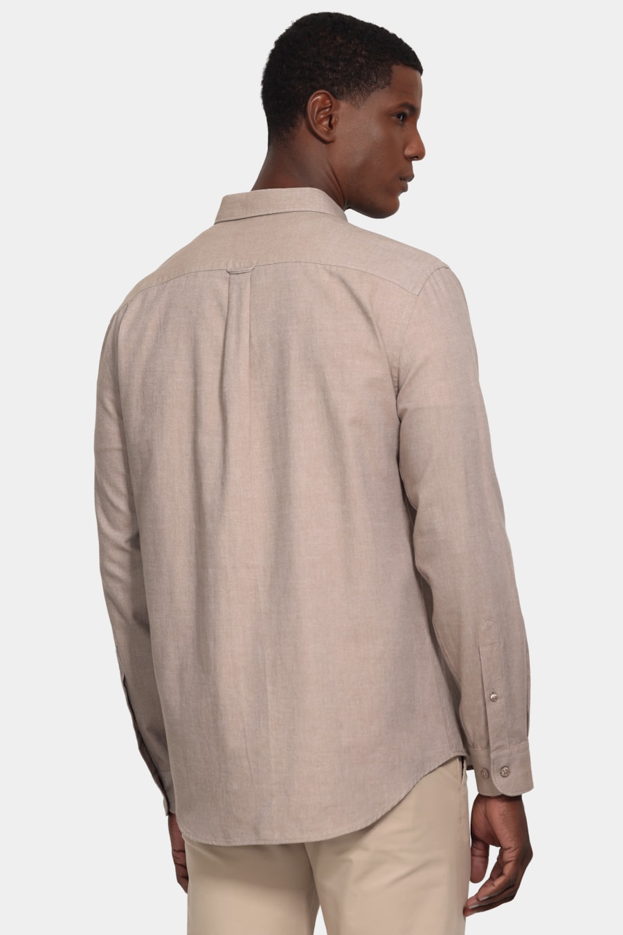 Camisa Manga Longa Slim Button Down Caqui — foto 4 de 6
