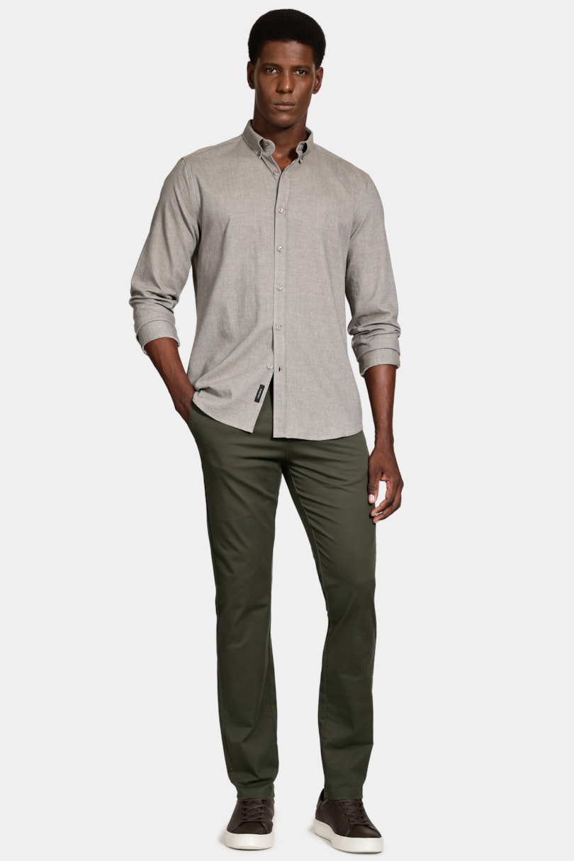 Camisa Manga Longa Slim Button Down Colors Army Green