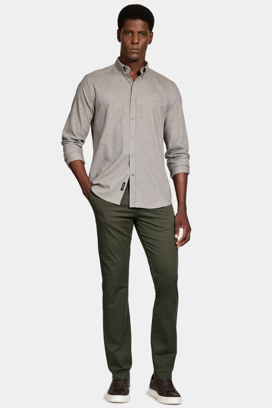 Camisa Manga Longa Slim Button Down Colors Army Green — foto 2 de 7