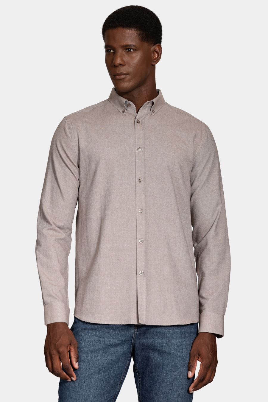 Camisa Manga Longa Slim Button Down Colors Caqui — foto 1 de 6