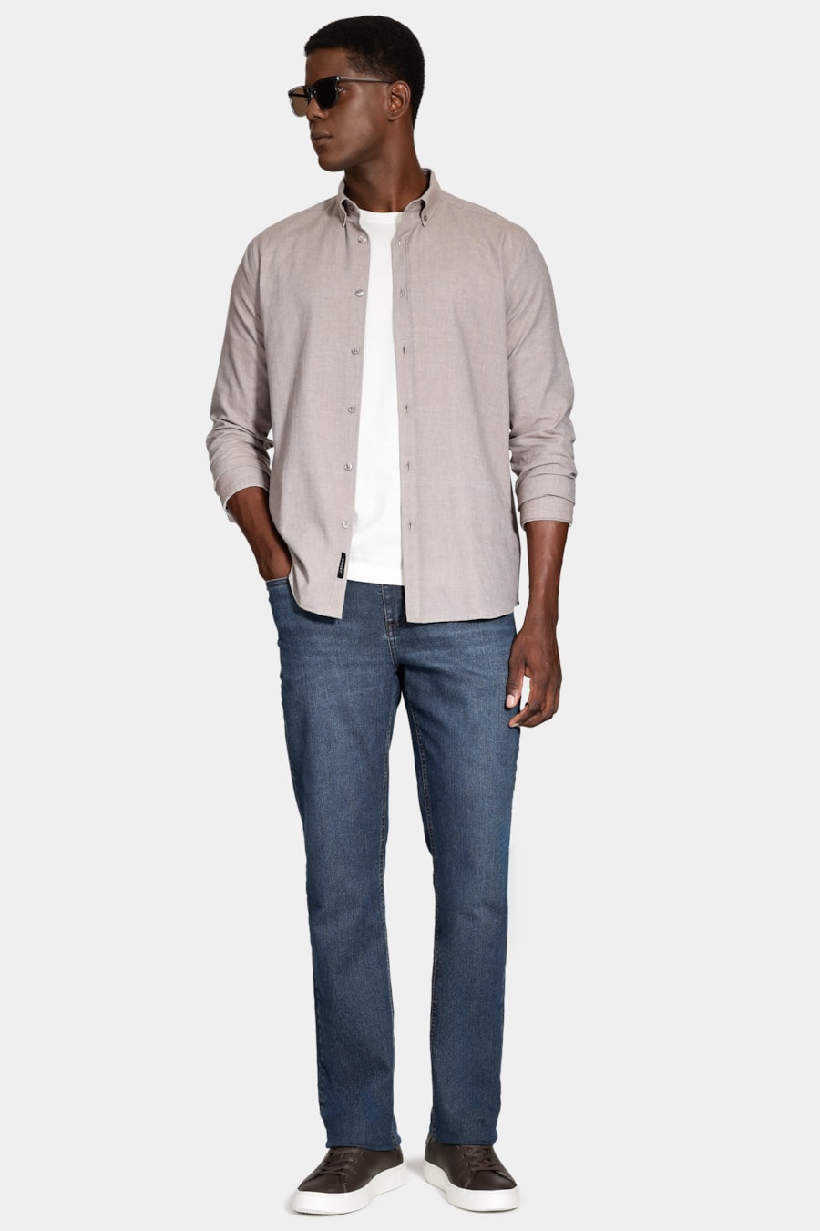 Camisa Manga Longa Slim Button Down Colors Caqui — foto 2 de 6
