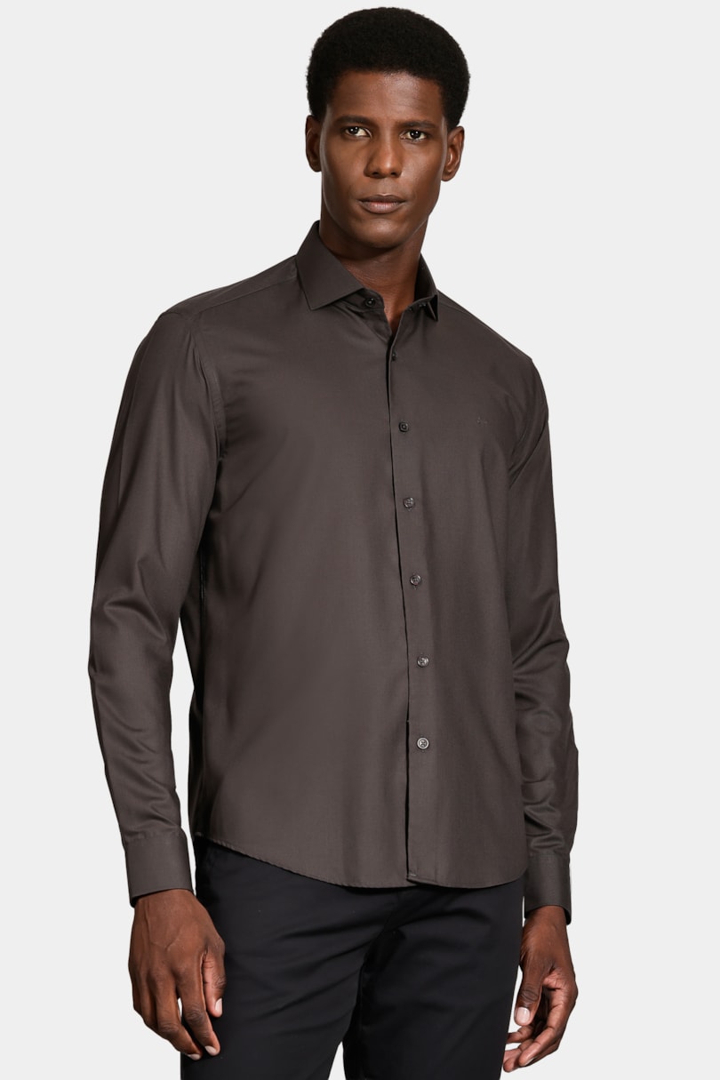 Camisa Manga Longa Slim Catar Melange Chumbo