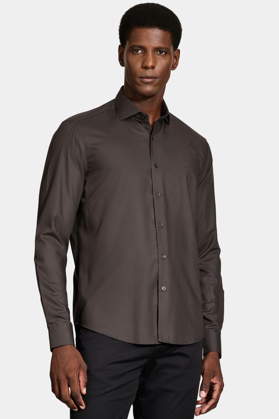 Camisa Manga Longa Slim Catar Melange Chumbo — foto 1 de 6
