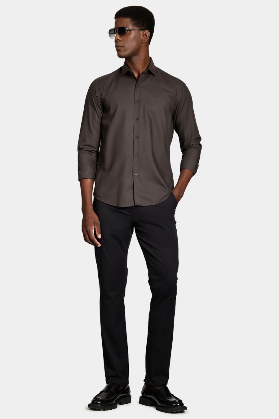 Camisa Manga Longa Slim Catar Melange Chumbo — foto 2 de 6