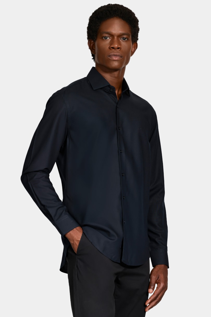 Camisa Manga Longa Slim Catar Melange Marinho
