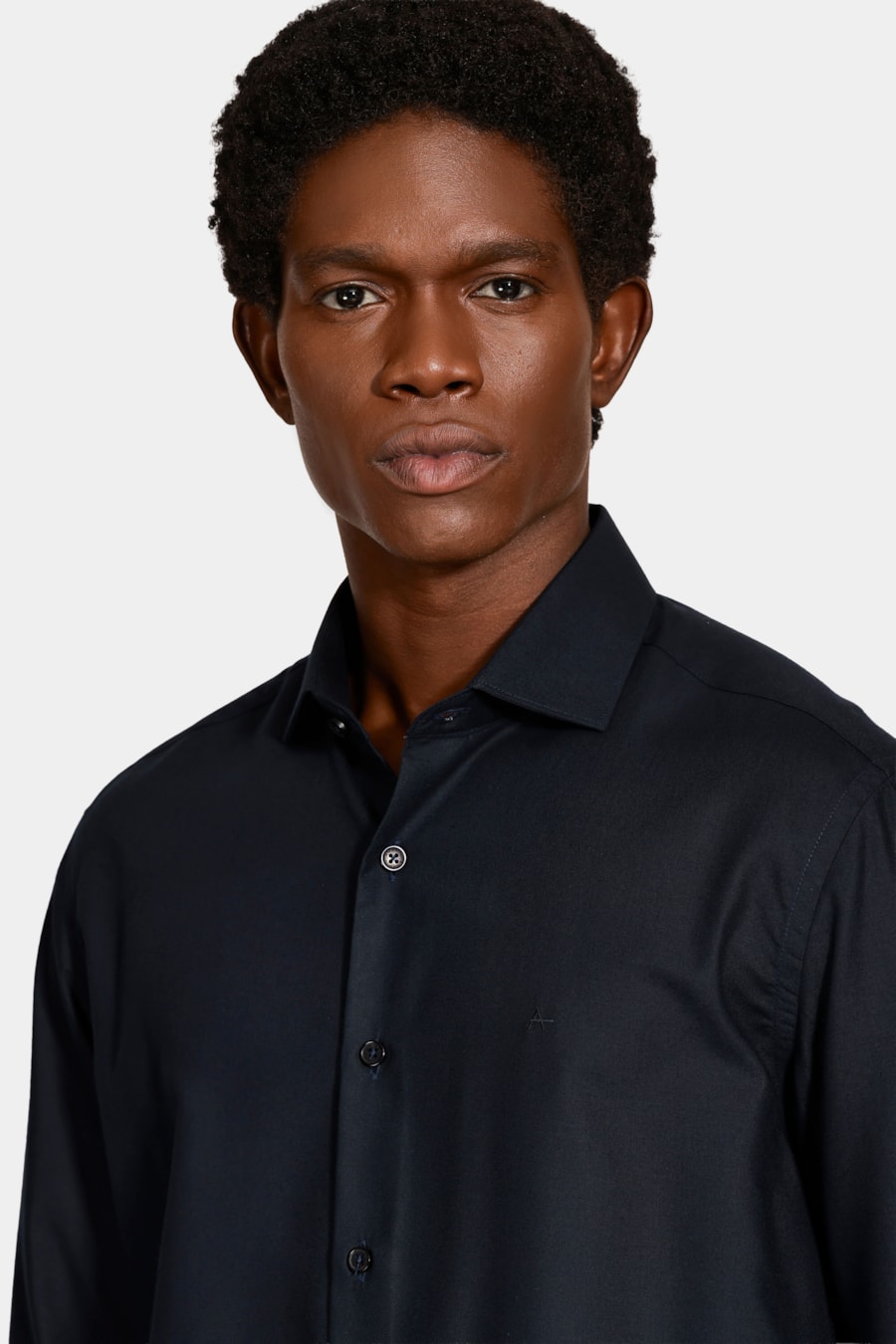 Camisa Manga Longa Slim Catar Melange Marinho — foto 3 de 6