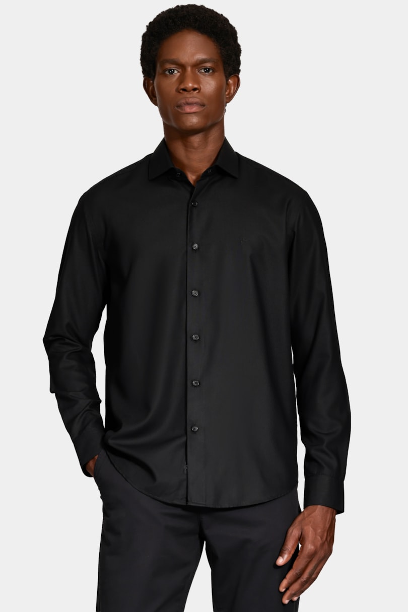 Camisa Manga Longa Slim Catar Melange Preto