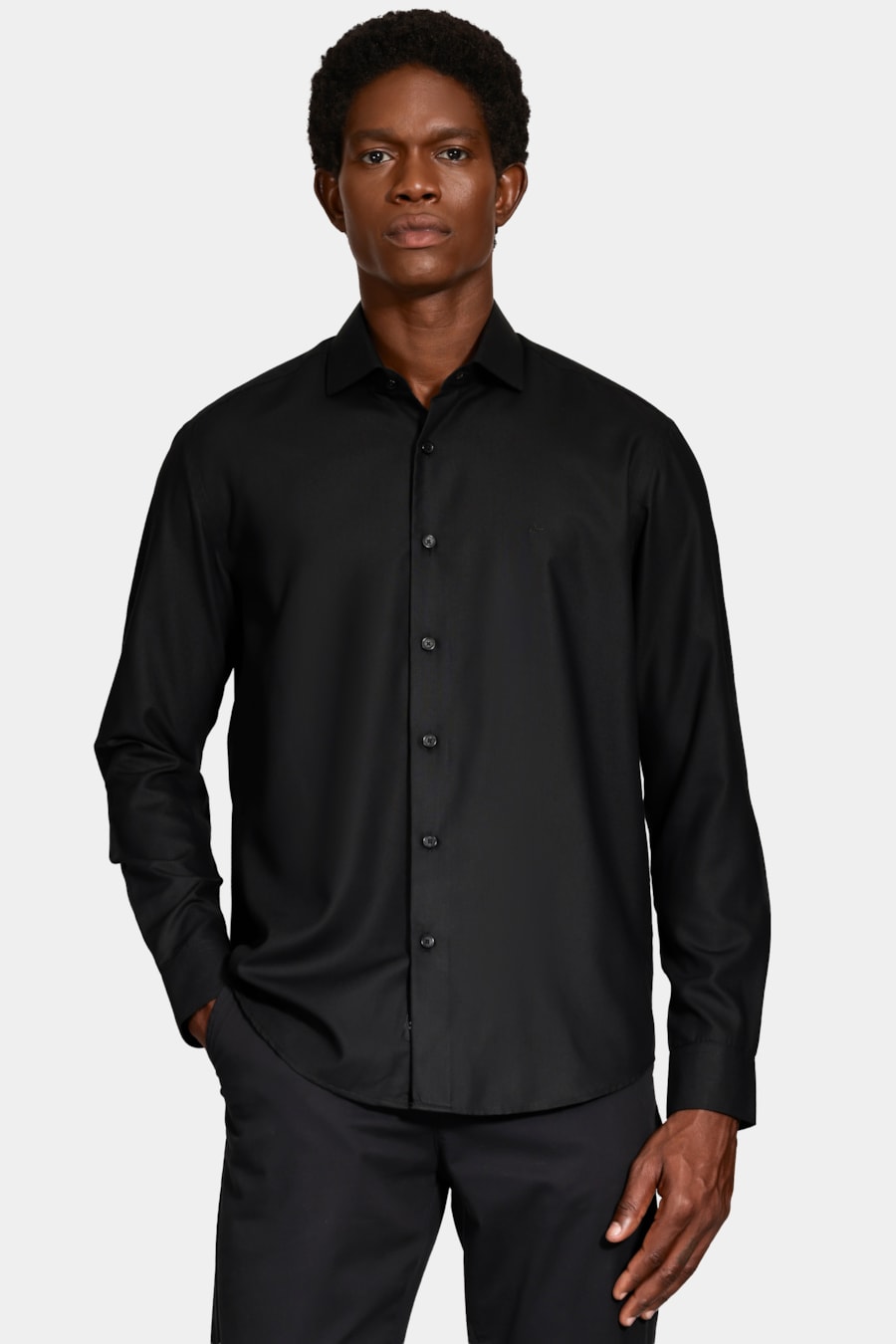 Camisa Manga Longa Slim Catar Melange Preto — foto 1 de 6