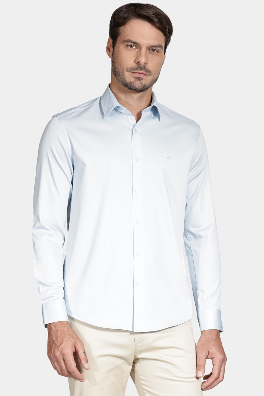 Camisa Manga Longa Slim Cetim Com Elastano Hudson Azul Bebe — foto 1 de 5