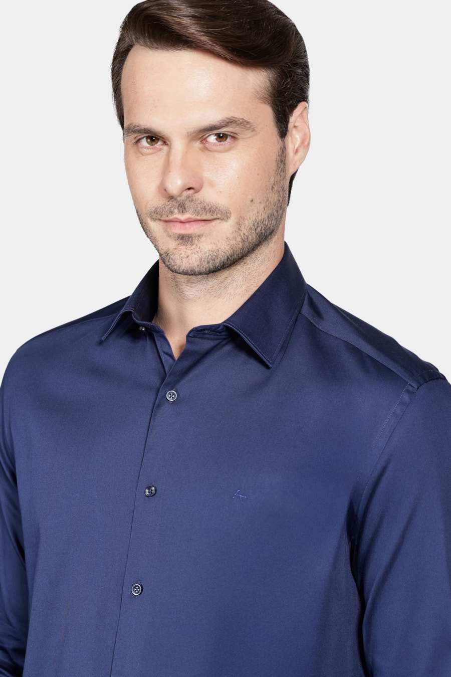 Camisa Manga Longa Slim Cetim Com Elastano Hudson Marinho — foto 3 de 6