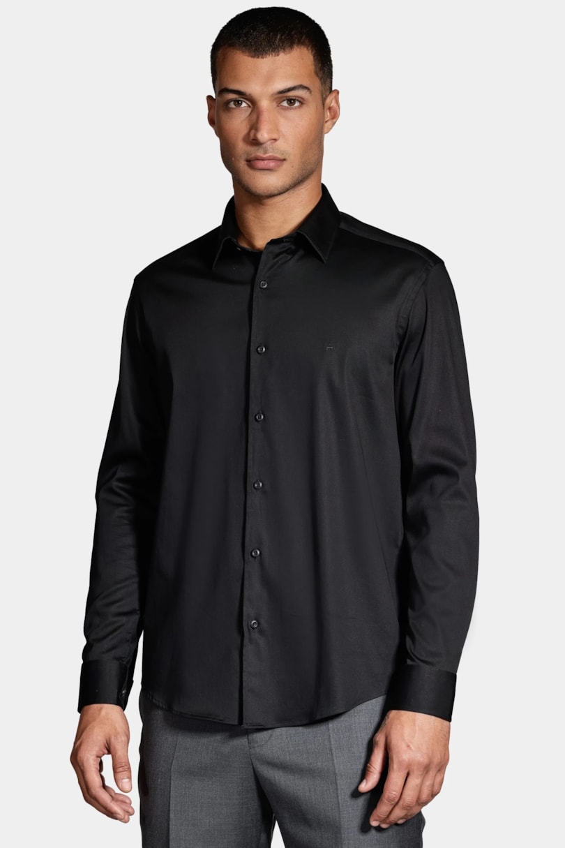 Camisa Manga Longa Slim Cetim Com Elastano Hudson Preto