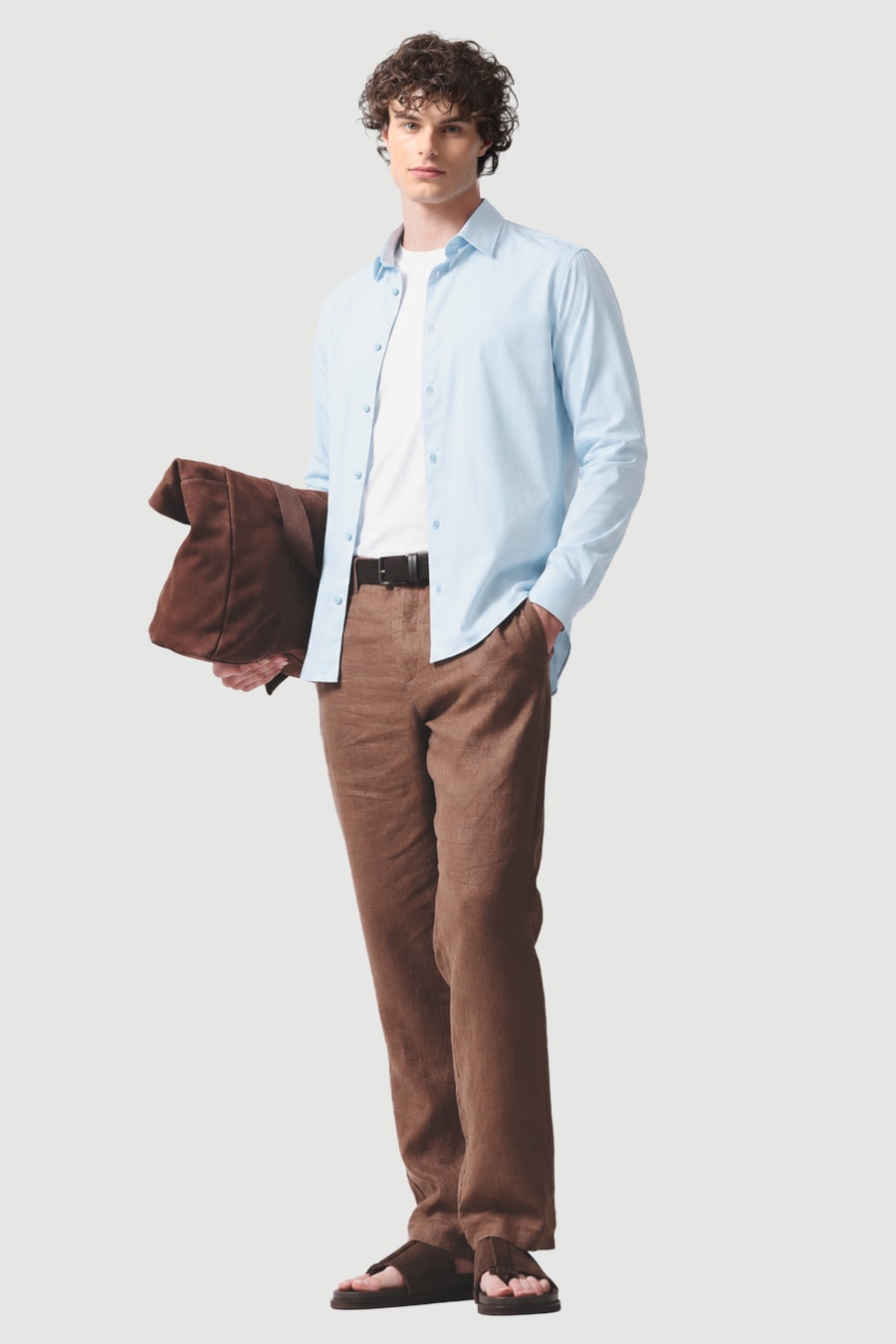 Camisa Manga Longa Slim Cetim de Malha 120/2 Azul Claro — foto 2 de 5