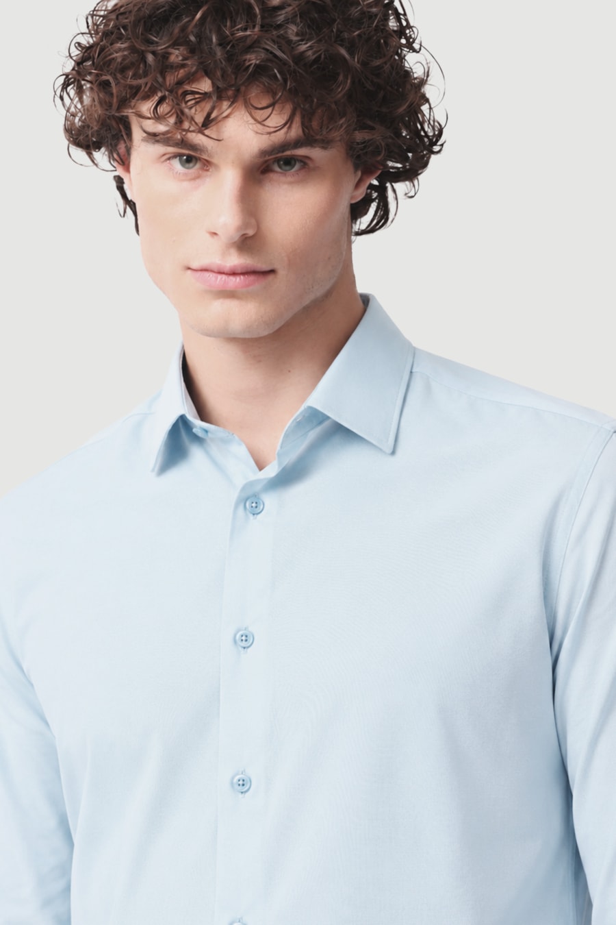 Camisa Manga Longa Slim Cetim de Malha 120/2 Azul Claro — foto 3 de 5