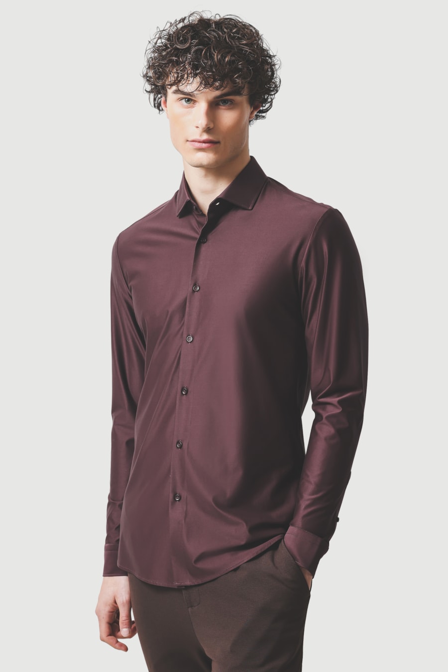 Camisa Manga Longa Slim Cetim de Malha 120/2 Burgundy — foto 1 de 6