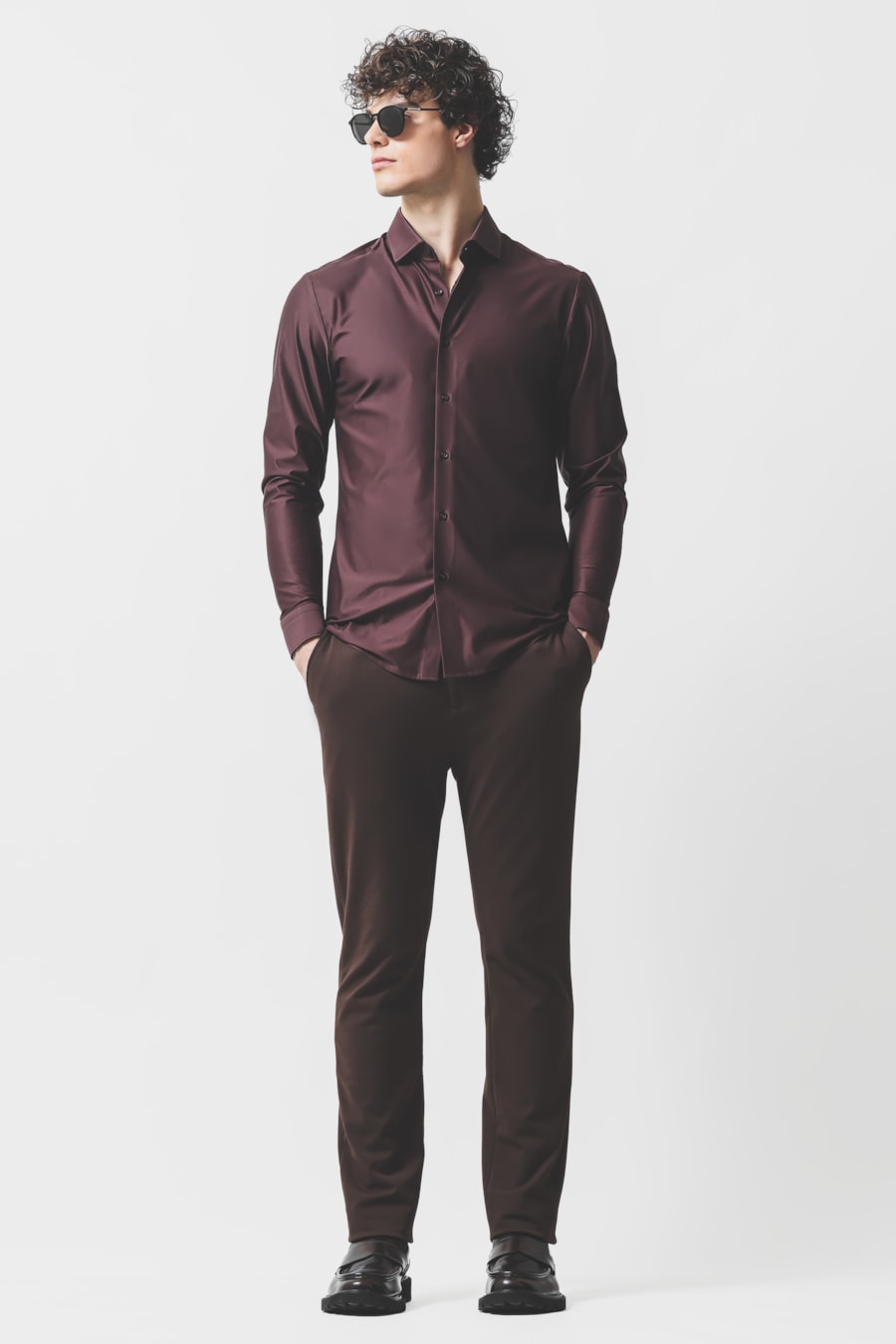 Camisa Manga Longa Slim Cetim de Malha 120/2 Burgundy — foto 2 de 6
