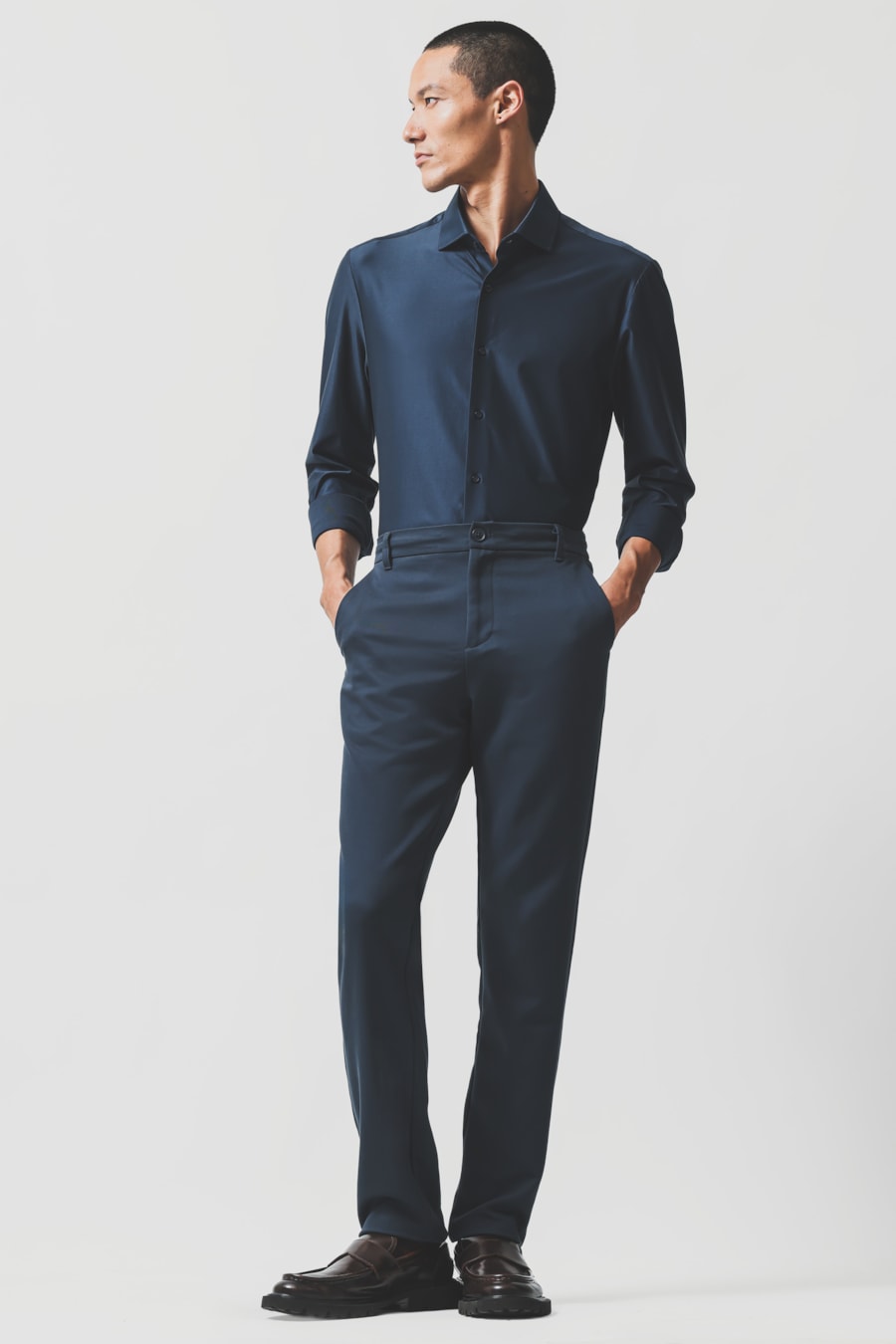 Camisa Manga Longa Slim Cetim de Malha 120/2 Marinho Escuro — foto 2 de 6