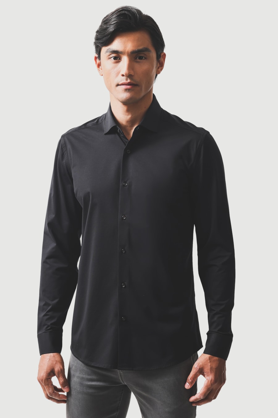 Camisa Manga Longa Slim Cetim de Malha 120/2 Preto — foto 1 de 6