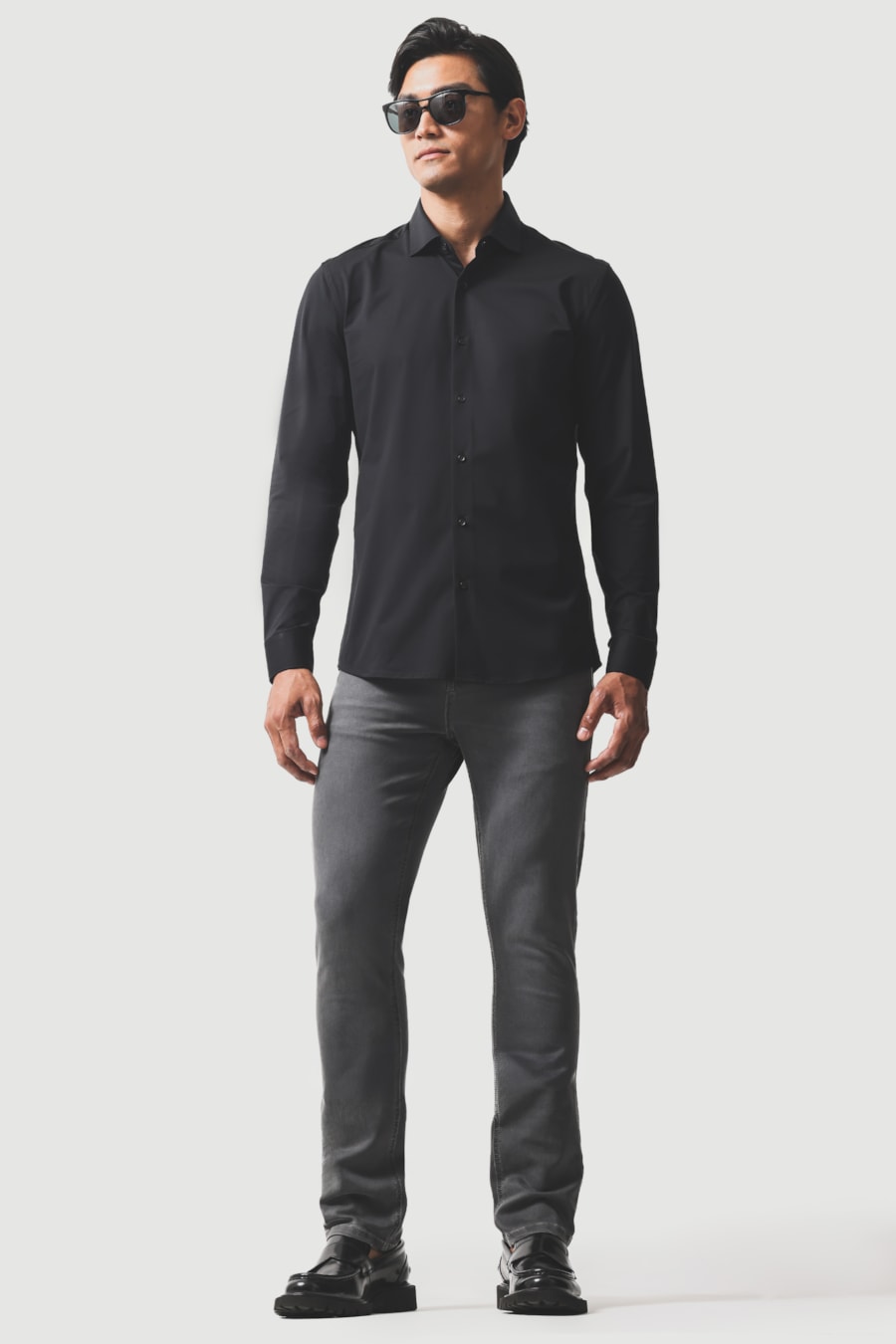 Camisa Manga Longa Slim Cetim de Malha 120/2 Preto — foto 2 de 6