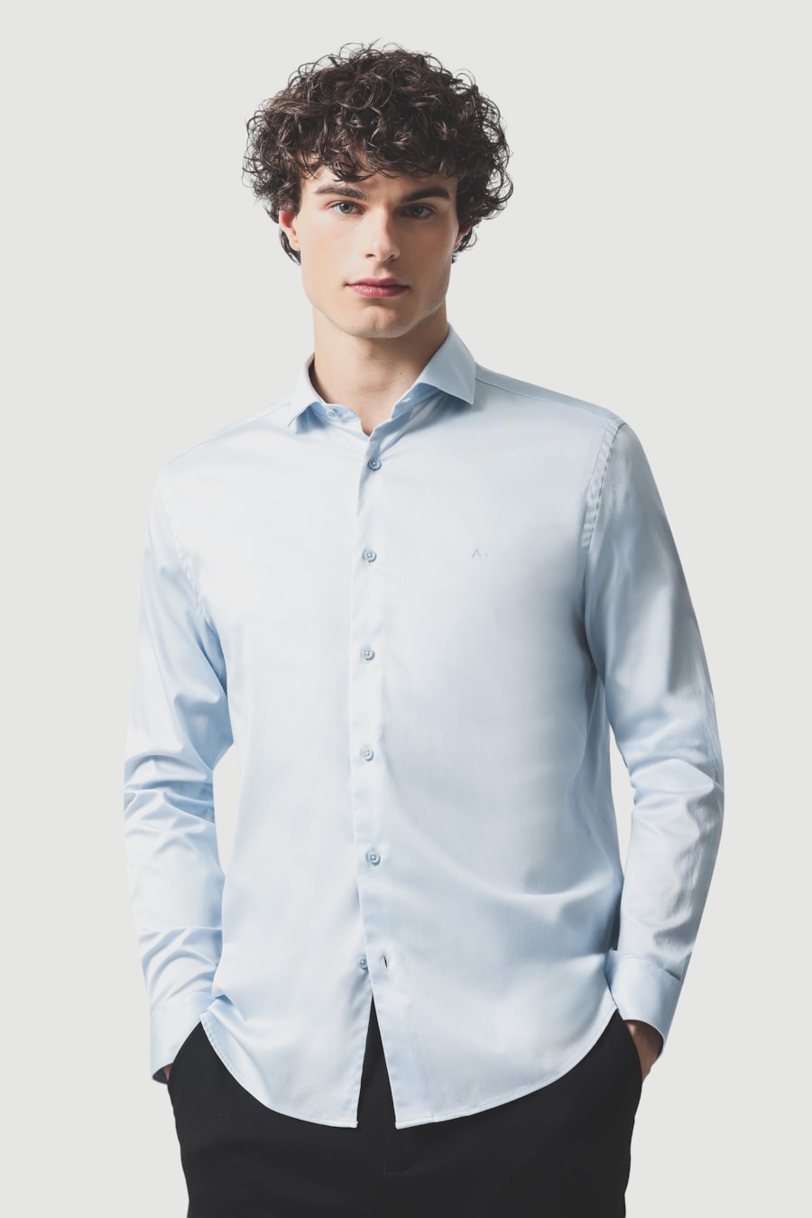 Camisa Manga Longa Slim Cetim St Hudson 2 Azul Claro — foto 1 de 6