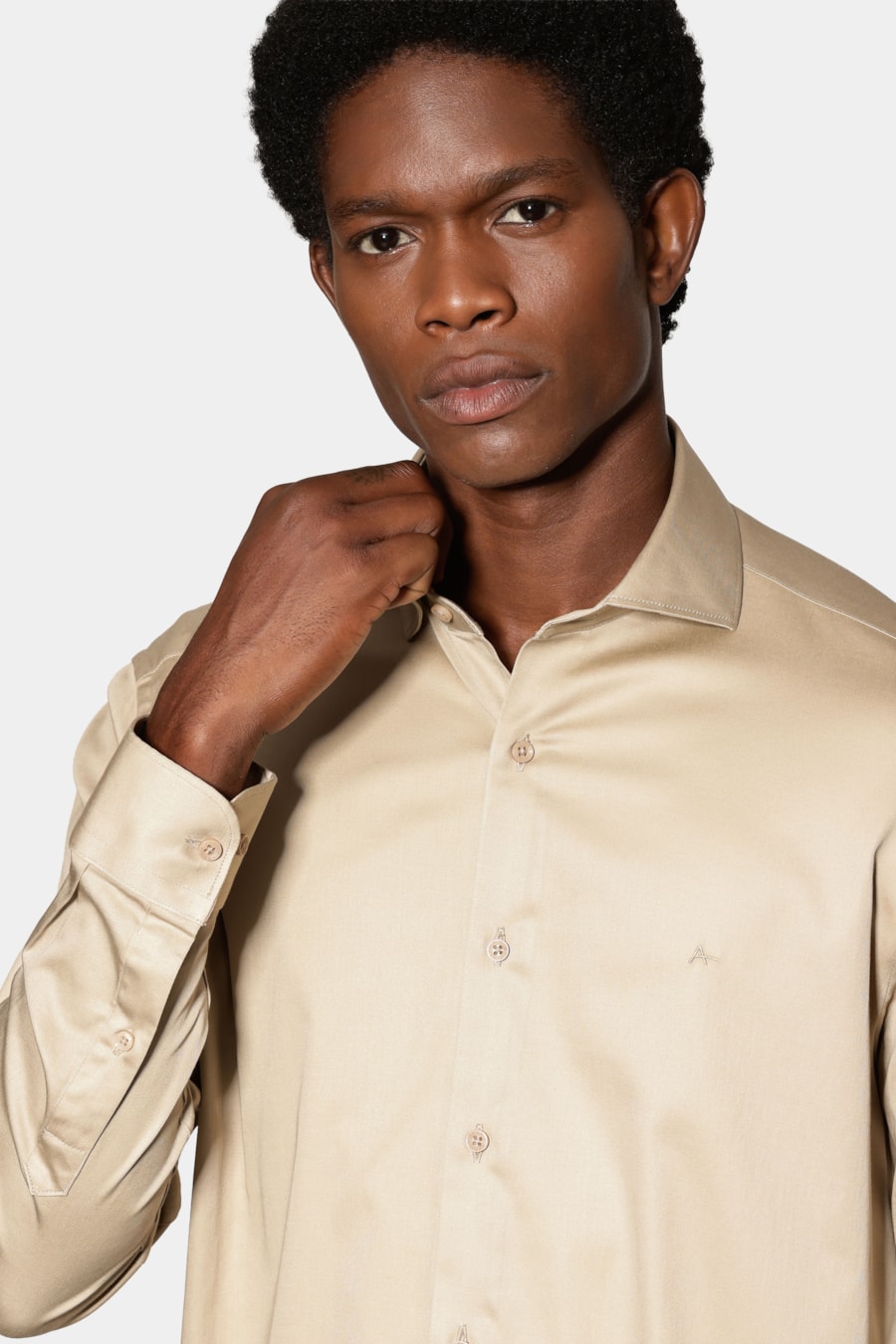 Camisa Manga Longa Slim Cetim St Hudson 2 Caqui — foto 3 de 6