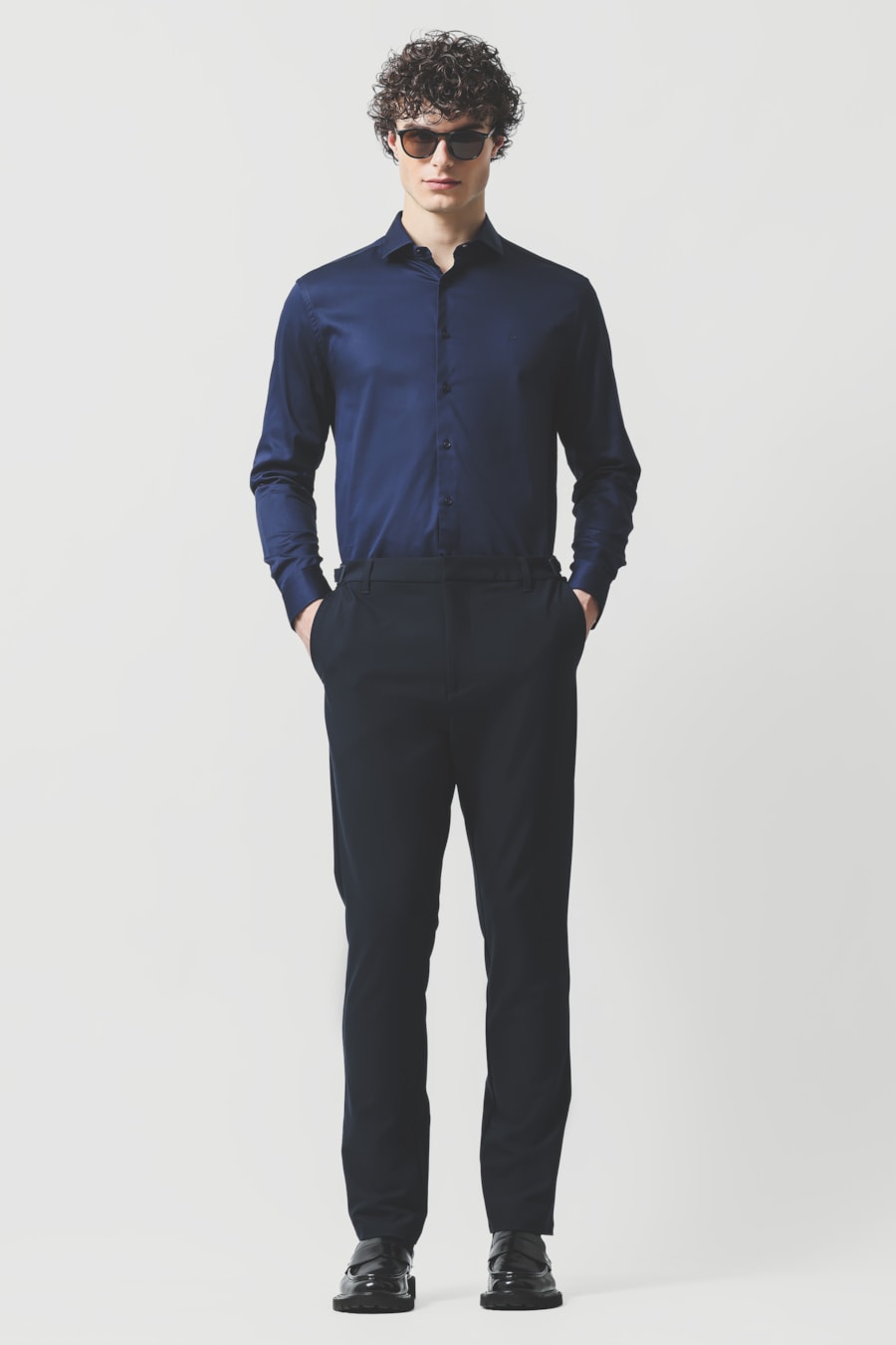 Camisa Manga Longa Slim Cetim St Hudson 2 Marinho — foto 2 de 6