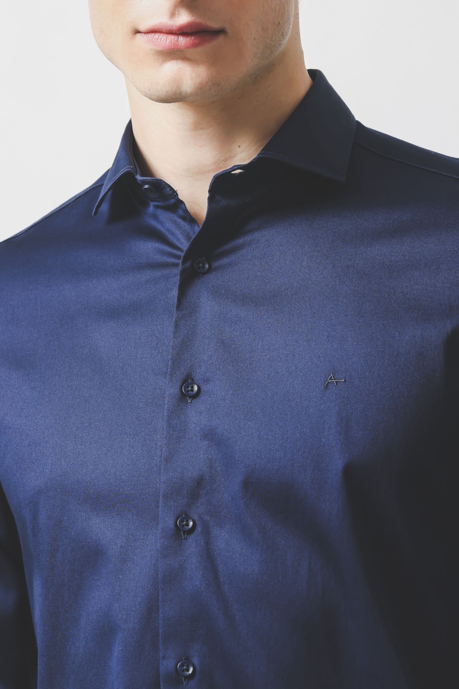 Camisa Manga Longa Slim Cetim St Hudson 2 Marinho — foto 3 de 6
