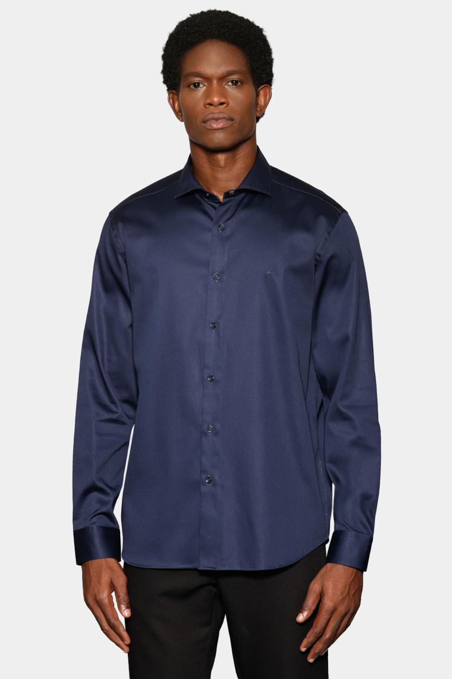 Camisa Manga Longa Slim Cetim St Hudson 2 Marinho — foto 1 de 6