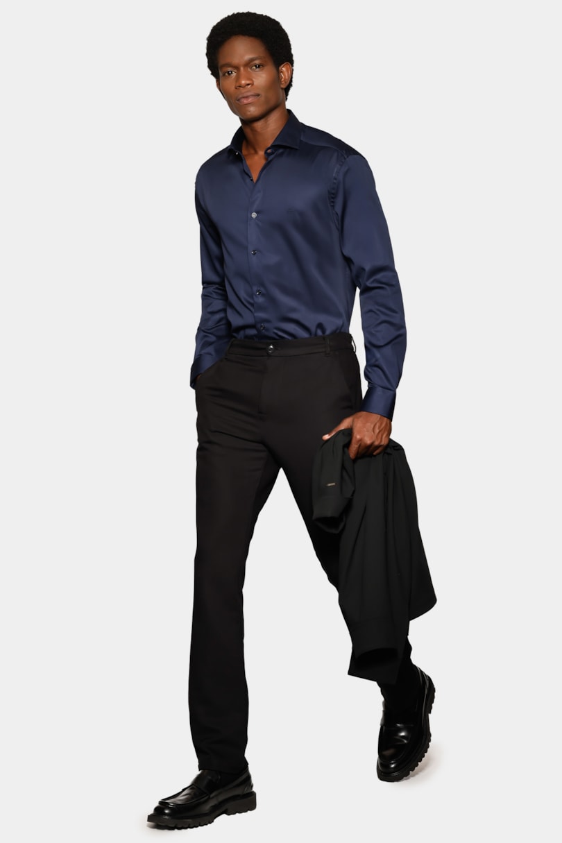 Camisa Manga Longa Slim Cetim St Hudson 2 Marinho