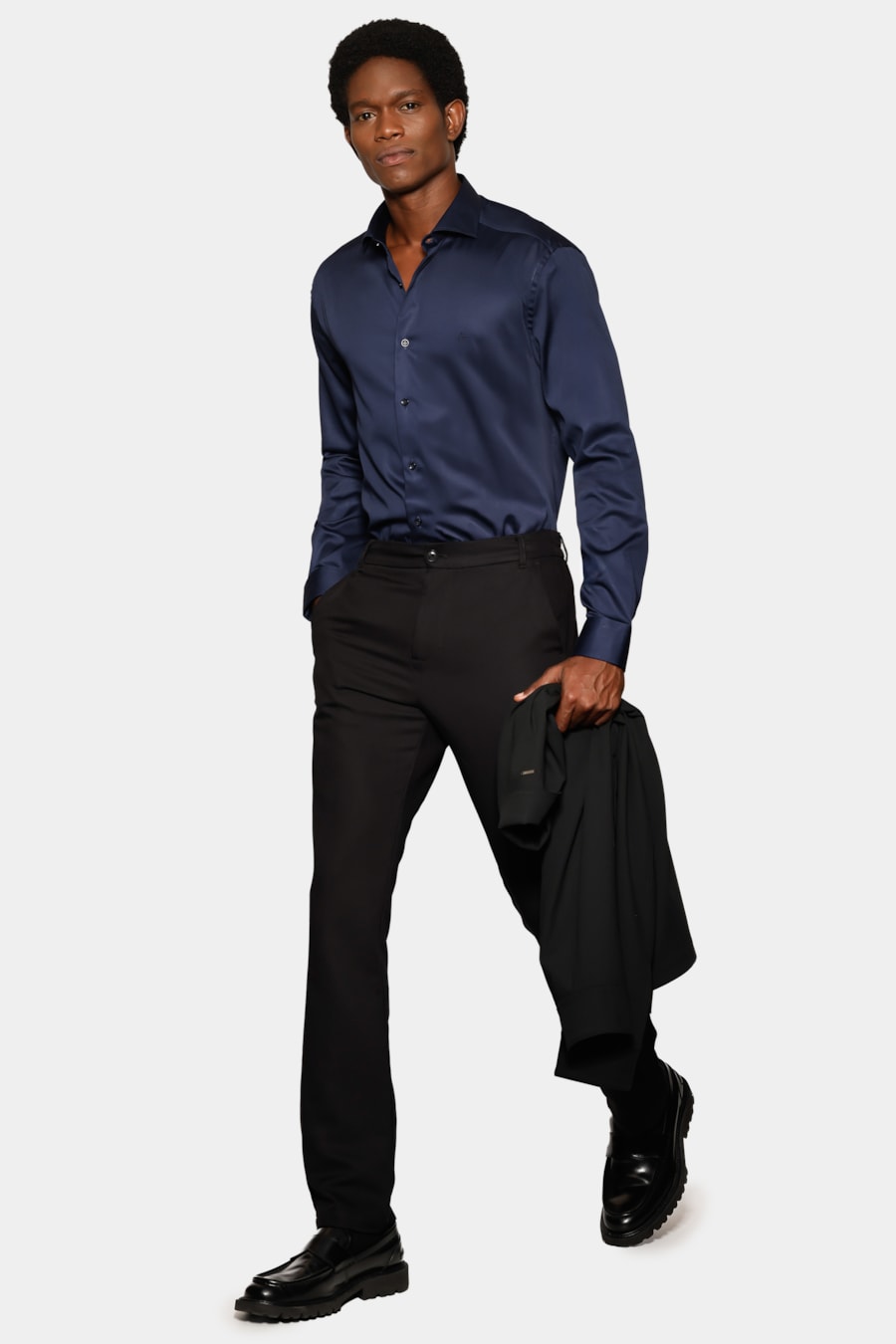 Camisa Manga Longa Slim Cetim St Hudson 2 Marinho — foto 2 de 6