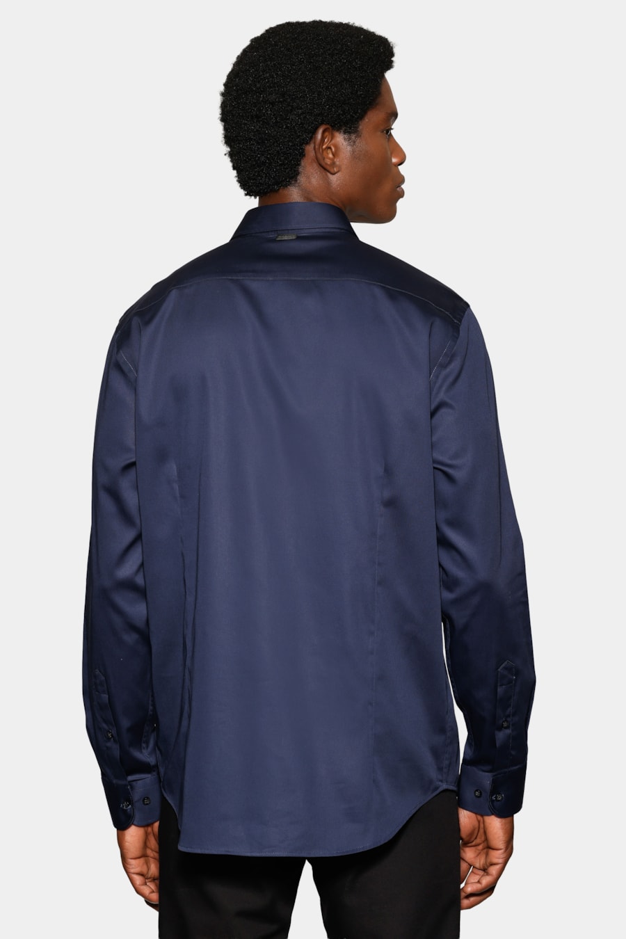 Camisa Manga Longa Slim Cetim St Hudson 2 Marinho — foto 4 de 6